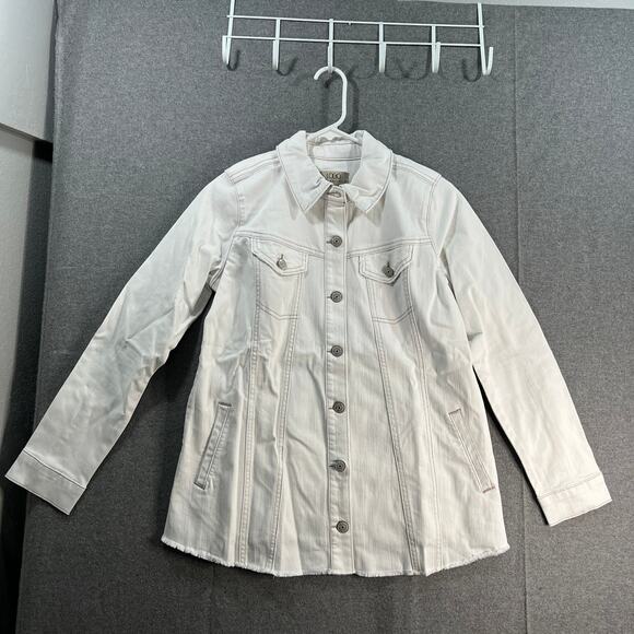 LOGO by Lori Goldstein Jeans Jacket Womens Size 2 White with Frayed Hem - Picture 1 of 8